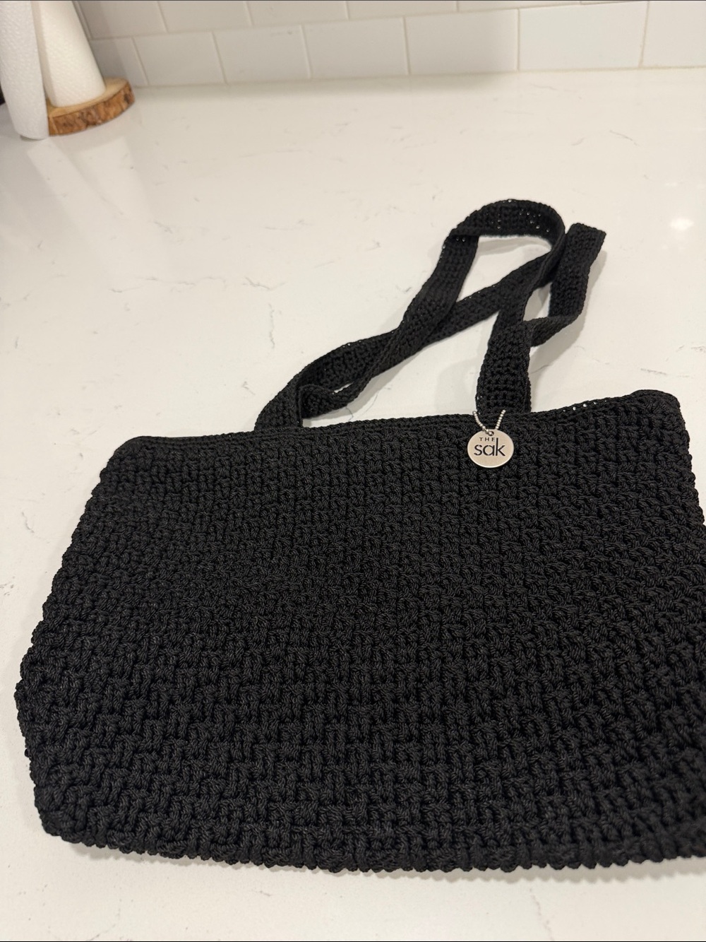 The Sak Black Crochet Shoulder Tote